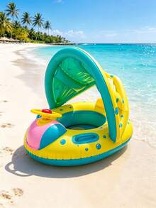 1 pieza Anillo inflable de PVC para niños con sombrilla, juguete de juego de agua - Multicolor - Ver 7