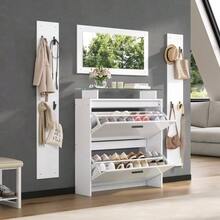 4-Piece Hall Tree Set With Mirror, 2 Hat Racks, And High-Gloss Shoe Cabinet - 白色 - 查看 4