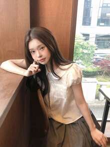Teen Girl Collar Puff Sleeve Design Elegant Slimming Short Sleeve Blouse Tops Summer White - White - View 3