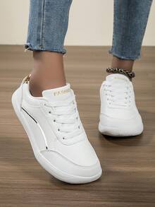 Women's Plus Size Wide Toe Box Athletic Shoes, Soft Sole Lightweight Casual Sneakers, Wide Palm Running Shoes, Shock-Absorbing Versatile Fashion Women's Shoes - White Gold - View 4