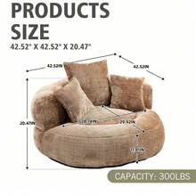 Lazy Sofa, Single Seat Bean Bag Sofa Chair, High-Back Durable Chenille Soft Recliner, Upholstered Lounge Sofa Chair, Includes 3 Pillows, Indoor/Outdoor Use, No Assembly Required, Suitable For Living Room, Bedroom And Apartment(Coffee) - 咖啡棕 - 查看 3