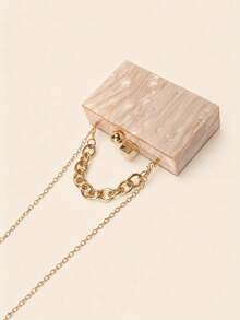 Light Luxury Apricot Marble-Patterned Acrylic Clutch Bag With Delicate Chain Strap, Designed For Hand-Carrying Or Crossbody Wear, Wedding Party - 杏色 - 查看 3