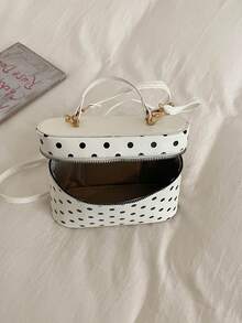 Bolso de cosméticos vintage con lunares, caja pequeña, bolso de almacenamiento cuadrado de mano exquisito, bolso de hombro y bandolera versátil con textura para mujer - Blanco - Ver 9