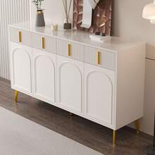 White Sideboard With Golden Handles And Legs, 4 Drawers, 4 Doors - Suitable For Living Room/Dining - 白色 - 查看 9