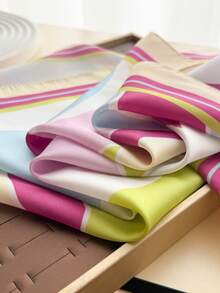 1 pieza Pañuelo de seda sintética elegante con estampado multicolor de estilo delgado para mujer, pañuelo de cuello casual vintage para mujer, chal, pañuelo ligero y delgado cómodo para mujer - Multicolor - Ver 4