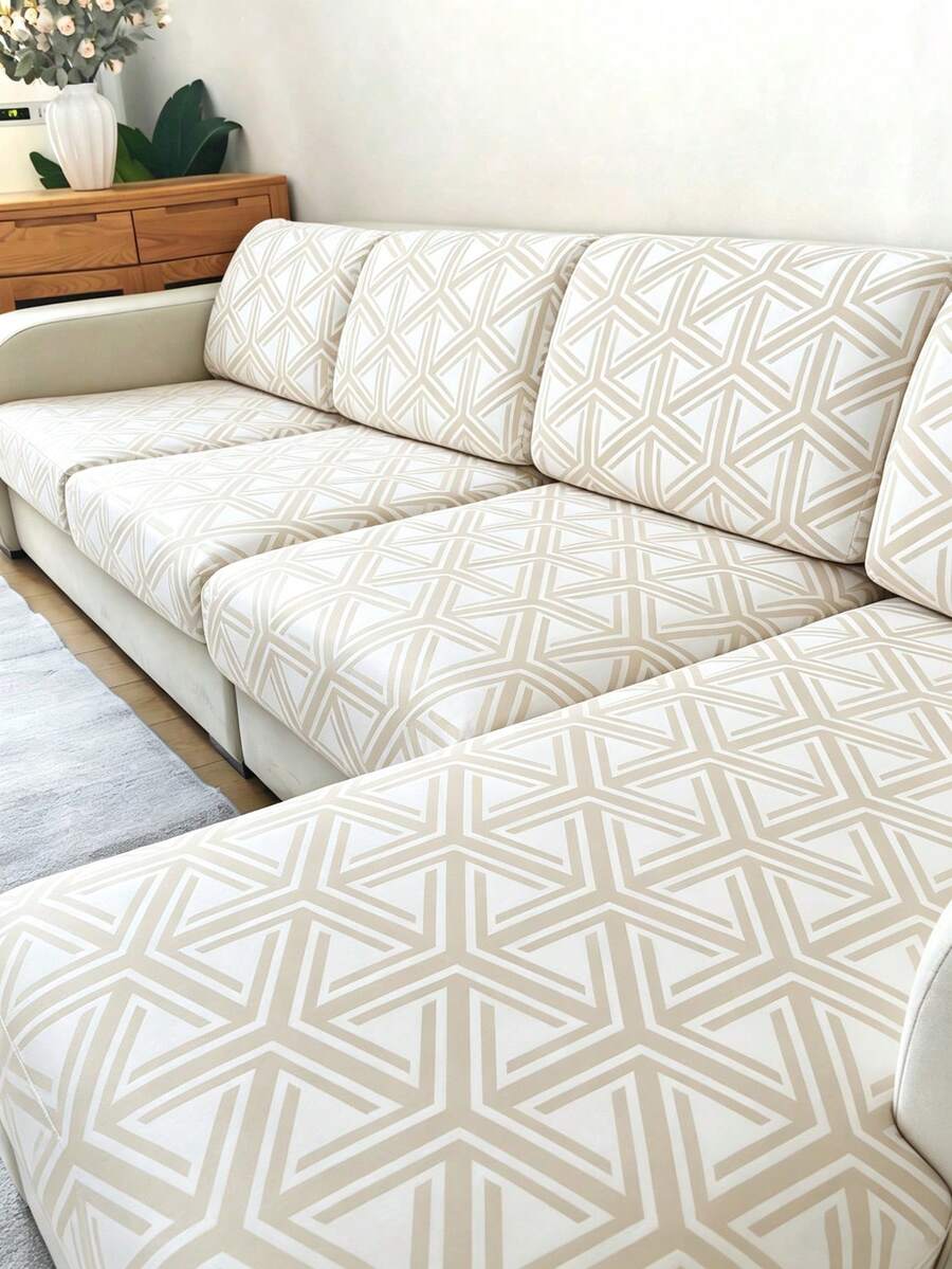 1pc Geometric Line Print Elastic All-Season Sofa Seat Cushion Cover