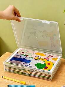 1pc/2pcs Desktop Dust-Proof File Storage Box, A4 File Organizer, Suitable For Storing Household Registration Book, Important Documents, Moisture-Proof File Bag, Stationery Storage Box - Clear - View 4