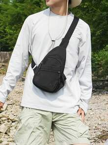 Unisex Minimalist Nylon Chest Bag With Water Bottle Pocket, Multiple Zipper Pockets, Adjustable Shoulder Strap Crossbody Waist Bag, Anti-Theft, Sling - Multicolor - View 4