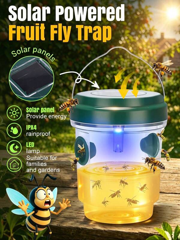 Trampa para avispas, capturador de avispas colgante de exterior alimentado por energía solar, trampa para avispas reutilizable con clip amarillo y luz LED, adecuada para jardín, patio, huerto y camping, trampa para abeja carpintera, trampa de panal, capturador de abejas alimentado por energía solar, capturador de insectos voladores reutilizable, matador de abejas colgante de exterior con luz LED UV, matador de insectos voladores y abejas, adecuado para interior, exterior, patio, jardín y hogar