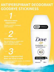 Dove 滾珠除臭劑 1 瓶 50ml，隱形乾爽配方，長效汗水與異味防護，衣物不留白痕，溫和保濕，不黏膩腋下止汗劑，適合日常使用 - 新隱形乾爽 - 查看 2