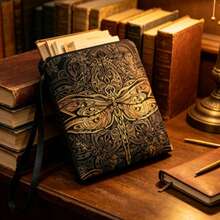 Balo in họa tiết Mandala chuồn chuồn màu vàng phong cách vintage - Túi đựng có khóa kéo cầm tay kèm dây đeo cổ tay - A - Xem 4