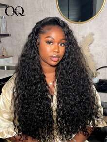 OQ Hair Deep Wave Curly Human Hair Wear And Go Glueless Wig 14-20 Inch 180% Density 4x4 Transparent Lace Natural Black Pre-Cut And Pre-Plucked Hairline Glueless Wig Soft Texture Gifts For Women - S1 - View 5