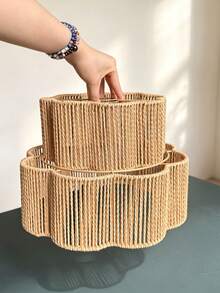 1 pièce Grand abat-jour en corde de papier style Wabi-Sabi à vagues de pétales, luminaire suspendu/plafonnier en rotin synthétique tressé creux fait main, accessoire d'éclairage d'ambiance pour décoration intérieure INS/chambre/salon/cuisine, B&B, restaurant, fête de remise des diplômes - Fleur à deux étages - Voir 5