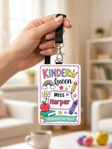 1pc Custom Teacher Name Badge Reel & ID Card Holder Set,Staff Luggage Tag Combo,Teacher Appreciation Gift,Back To School,School ID Accessory Gift - Multicolor - View 8