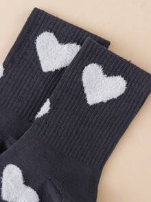 1雙愛心圖案時尚運動舒適透氣中筒襪，男女通用 - 彩色 - 查看 4