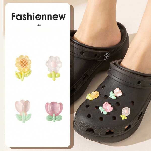 Cute Flower Shoe Charms Set DIY Floral Shoe Decorations Pastel Daisy Tulip Style Accessories For Clogs Sneakers Daily Wear