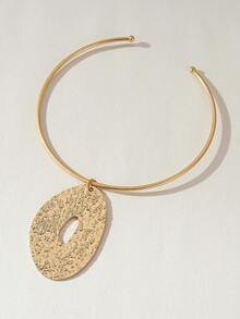 Nocturel 1pc Oval-Shaped Gold Pendant Necklace (Women) - Gold - View 2