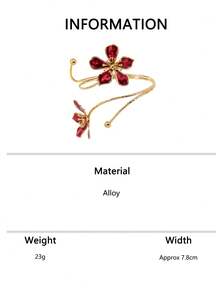 1pc/3pcs Vintage Burgundy Oil Drop Flower Open Cuff Bracelet, Luxury Multi-Layer Petal Adjustable Bangle, Niche Aesthetic Jewelry - Burgundy - View 6