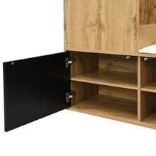 Entryway Wardrobe Set With 5 Hooks, Mirror And Bench - Black & Natural - 黑與自然 - 查看 10