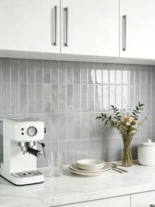 4/10/20pcs 11.43"X9" Self-Adhesive Wall Tile Stickers, Heat-Resistant Removable, Suitable For Kitchen Backsplash, Bathroom Waterproof Wall Decals, Home Decor, RV Bar Decoration - Matte Light Gray - View 4