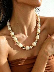17KM 3/1pc Vintage Elegant Bohemian Resin Beaded Necklace Set, Adjustable, Suitable For Women's Daily Wear - Multicolor - View 9