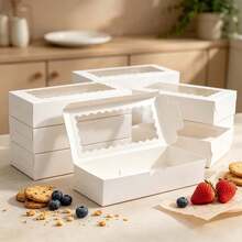 5pcs/10pcs/15pcs White Cardboard Wavy Window Cookie Box, No Handle, Can Be Used As Muffin Box, Cookie Box, Bread Box With Window, Suitable For Pastries, Pies, Muffins, Chocolate, Strawberry - View 6