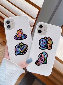 54 Stücke Cooles Neon-Umriss-Weltraum-Sticker-Set, bedruckte leuchtende Linien Astronaut Alien UFO Planet Ästhetik Aufkleber, wasserfeste Vinyl-Sticker für Teenager Jungen Notizbuch Tasse Sammelalbum Laptop Handyhülle Weltraum-Liebhaber Geschenk Dekoration - Mehrfarbig - Übersicht 7