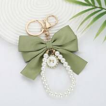 1pc Satin Bow Pearl Keychain, Exquisite Round Rhinestone Pendant Bag Charm, Elegant Handbag Accessory, Women's Style - Multicolor - View 14