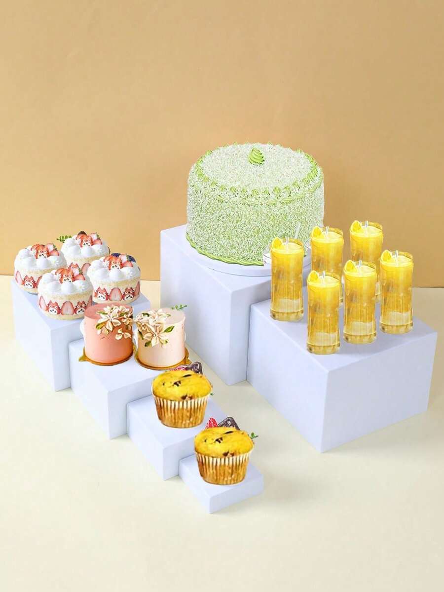 6pcs Buffet Display Stand, White Cube Desktop Storage Rack/Box, Dessert Cake Display Stand, Home Decor, Desktop Ornament, White Acrylic Cube Stackable Display Stand (Hollow Bottom), Suitable For Back To School Supplies, Back To School Festival Decoration, Catering Service, Birthday Party, Romantic Wedding, Baby Shower, Bridal Shower, Dessert Table And Art Exhibition - White - View 1