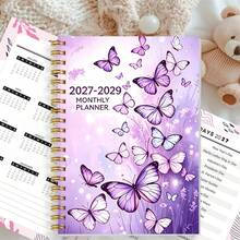 DANPERJI 1pc A5 Multi-Style 2027-2029 3-Year Monthly Spiral Bound Planner, Warm Yellow Background With Purple Lavender Butterfly Print Calendar Notebook, Suitable For Long-Term Monthly Planning And Goal Tracking - Multicolor - View 6