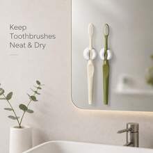 1/3/5pcs No Drill Suction Wall Mount Toothbrush Holder, Space Saving Bathroom Toothpaste Storage Clip, Strong Adhesive Organizer For Tile Mirror Glass, Portable Accessory For Home Dorm Travel Use. - White Toothbrush Holder - View 9
