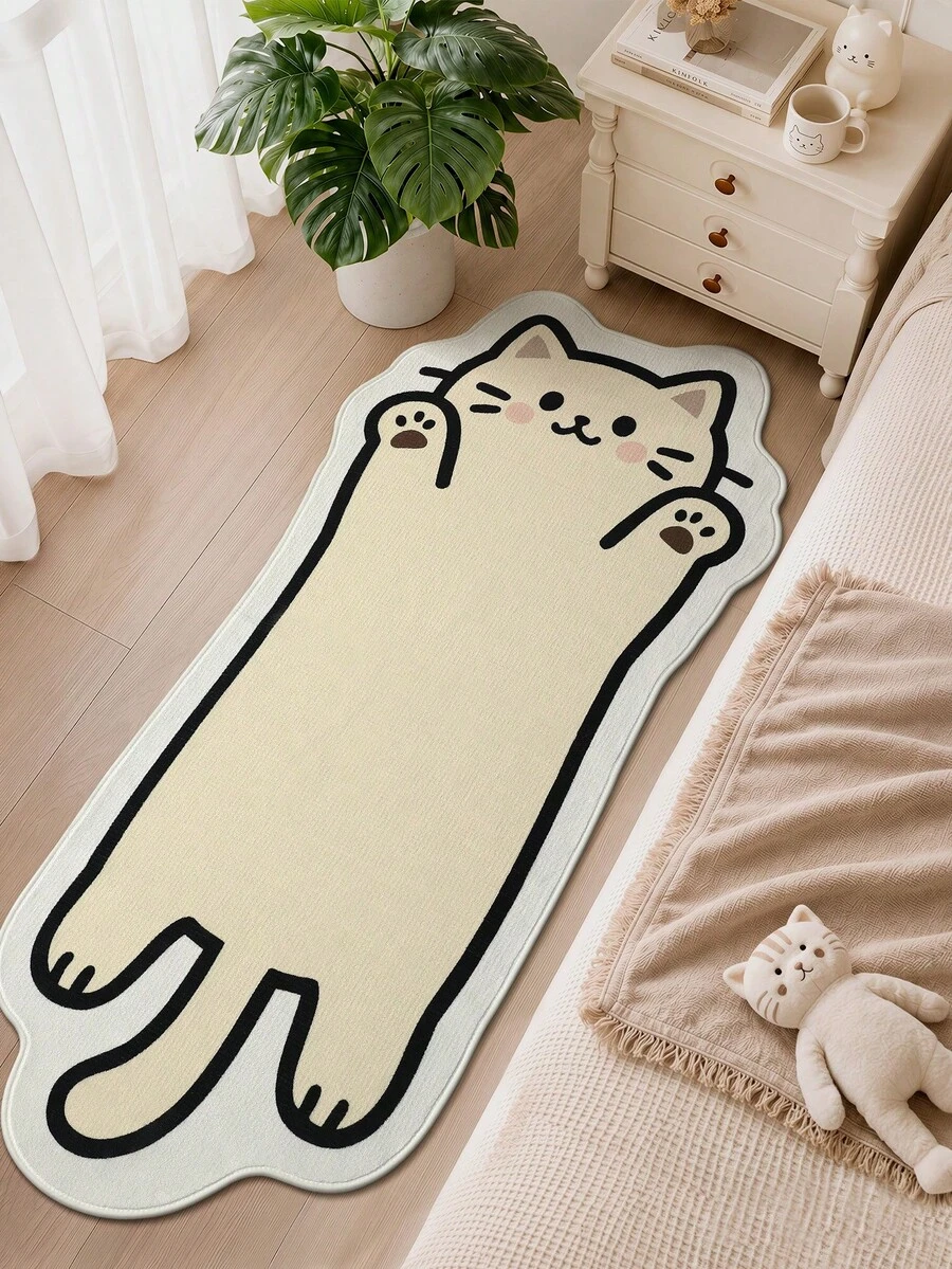 1pc Cute Cat Rug, Kitchen Rug, Hallway Rug, Suitable For Bathroom, Kitchen, Outdoor, Indoor, Bedroom, Living Room, Bedside, Machine Washable, Easy To Clean, Non-Slip Backing Entryway Mat, Bedroom Decor Rug - Multicolor - View 1
