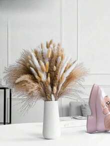 Brown Artificial Pampas & Bunny Tail Grass Reed Bouquet, Boho Farmhouse Floral Decor For Wedding Home All Season Party - Brown White 1 - View 2