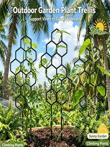 2pcs Black Honeycomb Trellis, Suitable For Indoor Pothos And Monstera Climbing, Soil-Insert Installation, Prevents Messy Foliage - One Size - View 4