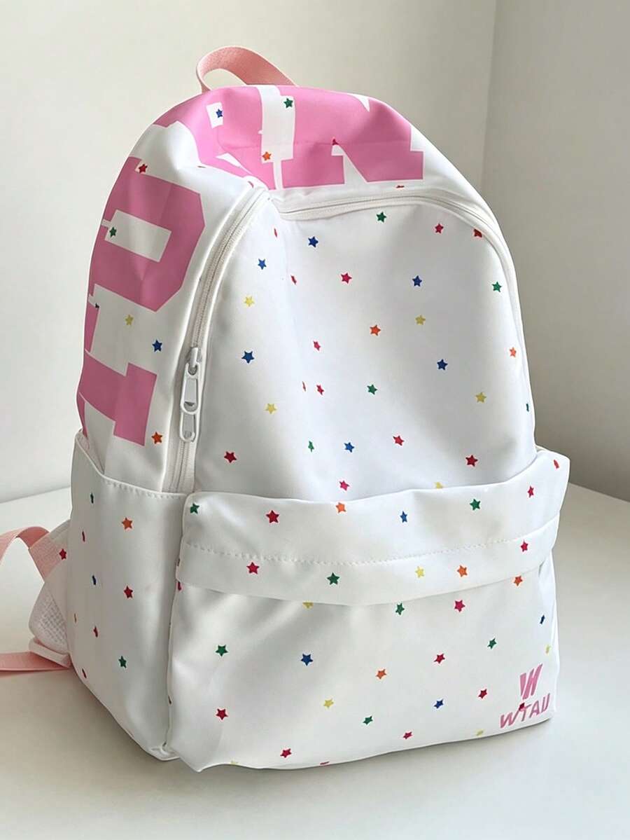 Large Capacity Solid Color Classic Backpack - Pink - View 1