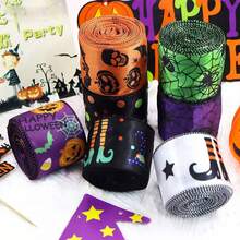 1pc 5yd Halloween Pumpkin Gift Ribbon, Spider Print Packaging Ribbon, Suitable For Wreaths, Bows, Autumn Party Decor - Multiple Styles - View 6
