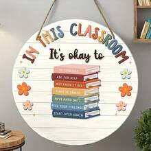 1pc 2D Flat Classic Wooden Teacher Sign "In This Classroom" Wall Decor Plaque, Suitable For Back To School, Classroom And Office Decoration, With Inspirational Message, Multilingual And Multi-Purpose - Ideal Gift For Teachers And Holidays - A - View 3