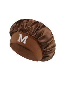1pc Pearl Letter Print Satin Sleep Cap, Elastic Wide Band, Silky Hair Protection Cap, Suitable For Women's Night Sleep, Travel And Daily Hair Care - Multicolor - View 93