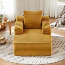 Modern Corduroy Chaise Longue Sofa, Comfortable Sofa Bed / Armchair No Assembly Required - Yellow - View 5