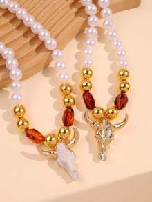 1pc Beach Vacation Fashion Unique Personalized Casual Design Bull Head Beaded Necklace, Men's Daily Holiday Party Wear Jewelry - Multicolor - View 6