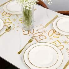 1pc Polyester Table Runner, 18/30/40/50/60/70th Birthday Applicable, 275*28cm, Gold Foil Mesh Design Table Runner, 18th Birthday Party Table Decoration, 40/50/60th Anniversary/Retirement Party Supplies, Birthday Party Tablecloth - 50 YEARS - View 3
