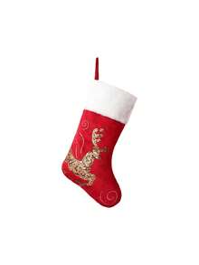 1pc Red Christmas Stocking With White Trim, 18-Inch Stocking, Large Plush Stocking With Reindeer And Snowflake Patterns, Christmas Tree Holiday Party Decoration, For Home Holiday Christmas Party Decorations (Red And Gold Glitter Reindeer) - Multicolor - View 10