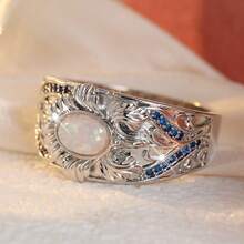 Cincin Bulan Antik, Ukiran Tangan yang Indah, Perhiasan Gaya Bohemian untuk Wanita, Cocok untuk Pemakaian Sehari-hari dan Pesta - Perak - View 2
