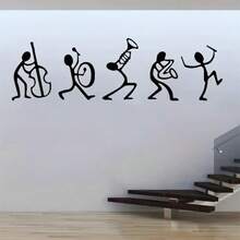 Creative Black Stick Figure Abstract Music Note Wall Sticker Bedroom Living Room Band Silhouette Decal - D - View 4