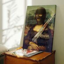 1pc Framed Or Unframed Humorous Mona Lisa Canvas Wall Art, Vintage Renaissance Satire Print, Retro Museum Style Home Decor Poster, Suitable For Living Room And Bedroom - A - View 16