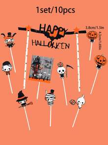 1/2/3sets Halloween Cake Toppers Cute Ghost Pumpkin Witch Cupcake Picks, Halloween Party Cake Decorations Supplies For Holiday Home Dessert Decor - Multicolor - View 2