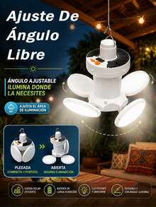 Bombilla de luz solar LED, lámpara de camping recargable por USB, foco portátil para exteriores, lámpara colgante multifunción con linterna - Blanco Frío - Ver 7
