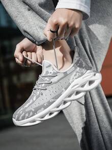 Men's Vintage Camouflage Pattern Mesh Blade Thick Sole Athletic Shoes, Outdoor Commute Comfortable Versatile Casual Sneakers - white ash - View 10