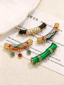 1Pc 18K Gold Plated Vintage Enamel Boho Curved Tube Connector Charms For Jewelry Making, DIY Jewelry Making Supplies For Necklace Bracelet - Connecting Ring - View 3