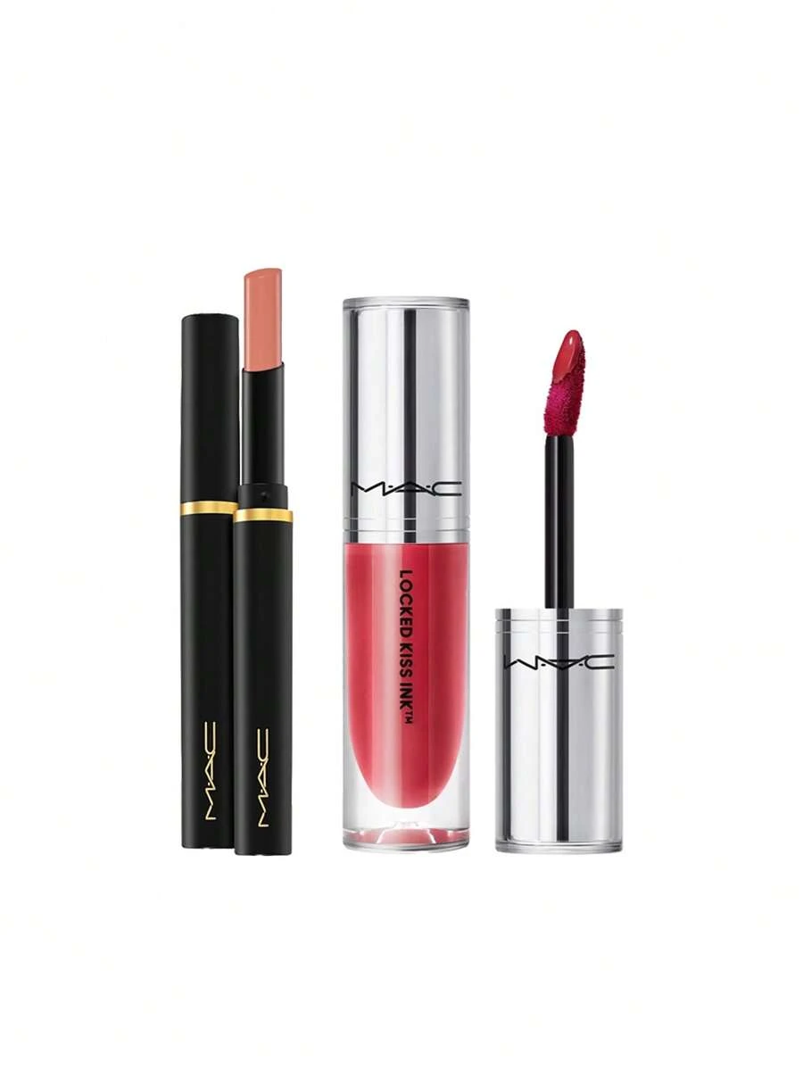 MAC [حزمة] Powder Kiss Velvet Blur Slim Stick Spice World 2 G + Locked Kiss Ink 24HR Lipcolour Most Curious 4 Ml - عالم التوابل + أكثر الأشياء إثارة للفضول - مشاهدة 1